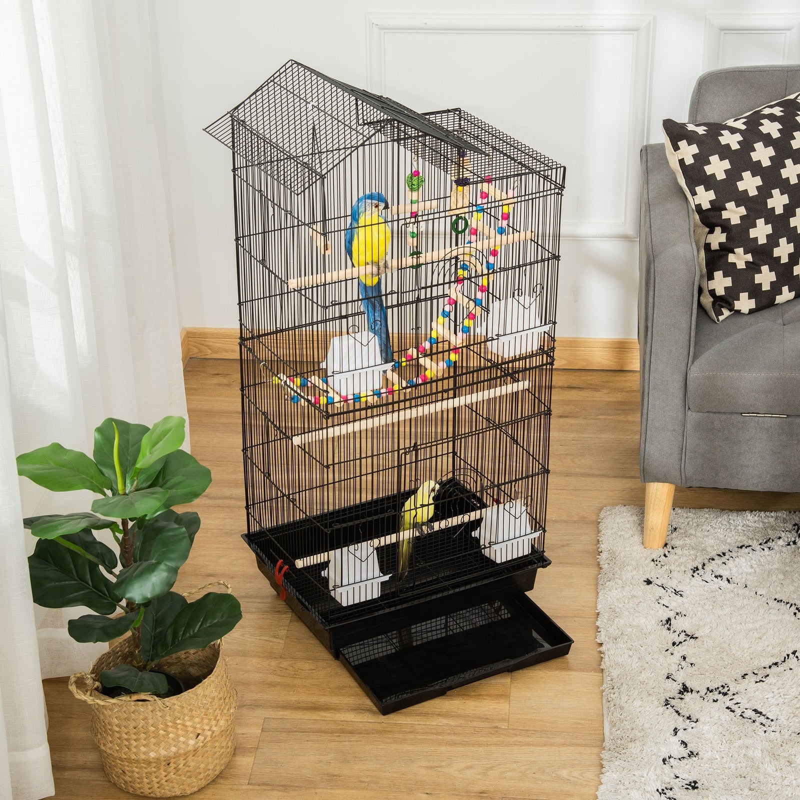 Pawhut Bird Cage for Budgies, Finches, Canaries W/ Accessories, Toys, Tray