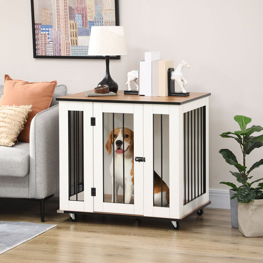 Dog Crate Furniture, Dog Cage End Table with Wheels, for Dogs