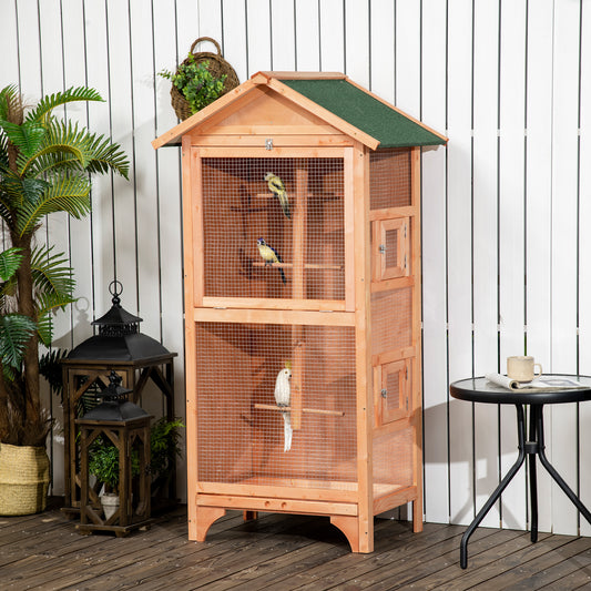 Wooden Bird Cage Aviary for Finch, Canary W/ Removable Tray, Asphalt Roof