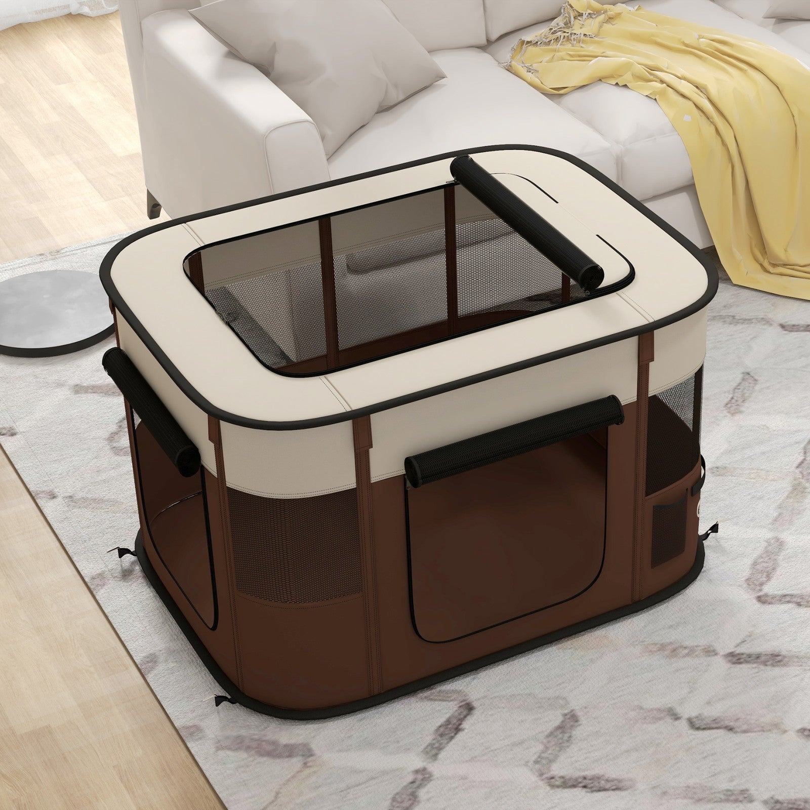 Pawhut Portable Dog Pen for Puppies, Rabbits, Kittens, Guinea Pigs - Brown