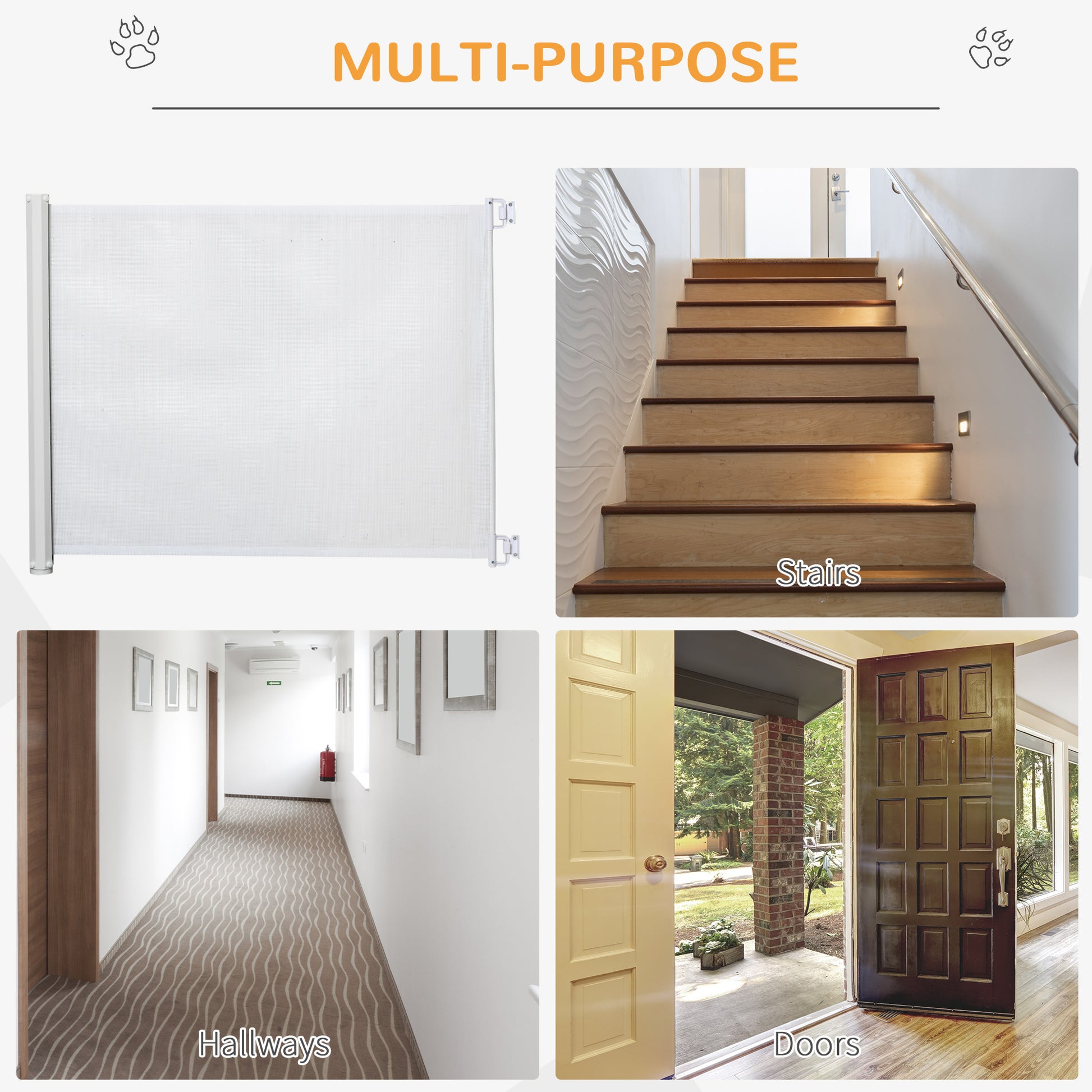 Pet Safety Gate, Retractable Dog Barrier, Folding Home Doorway Stair Guard