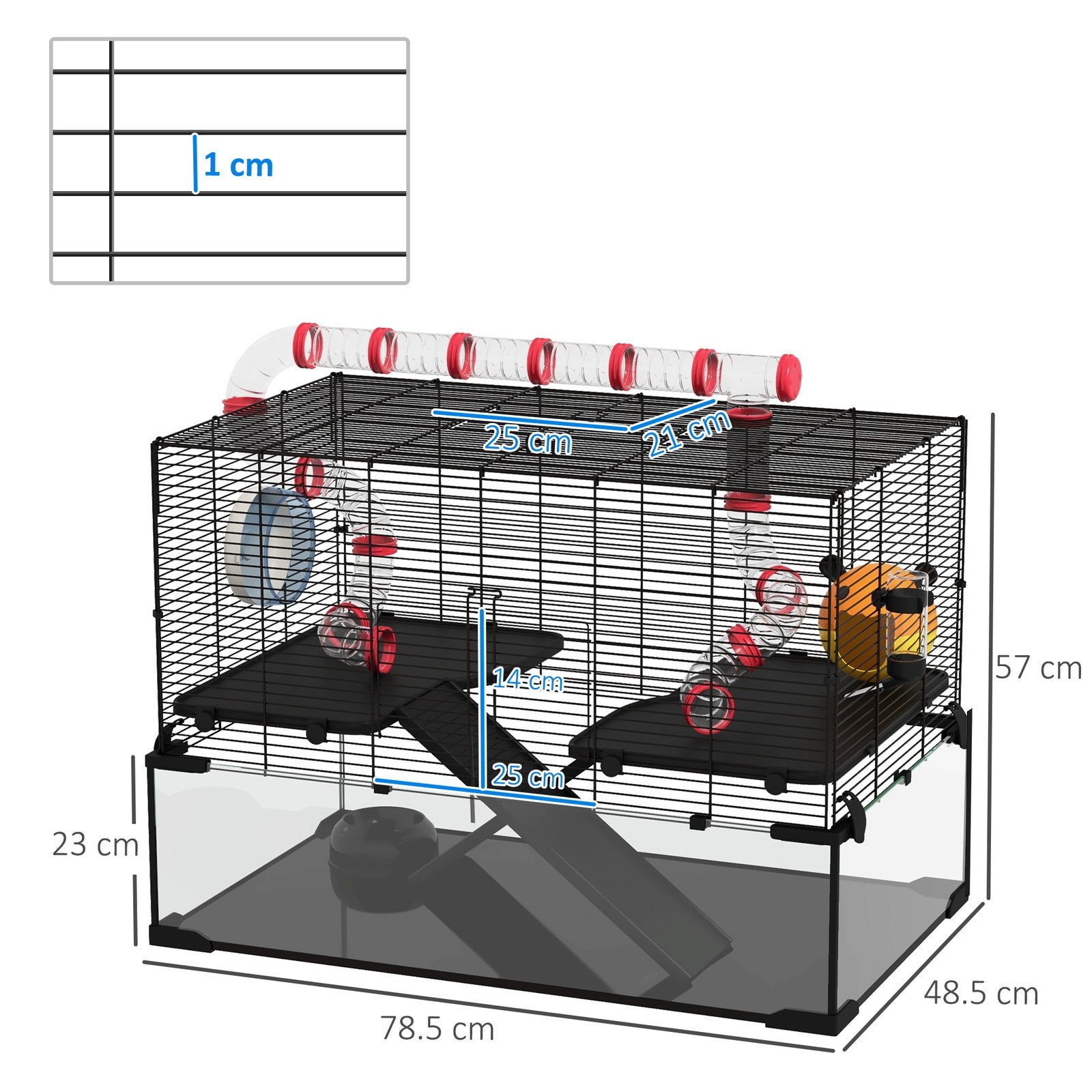 Pawhut Hamster Cage W/ Tunnels, Tubes, Ramps, Platforms, Hut, 78.5 X 48.5 X 57Cm