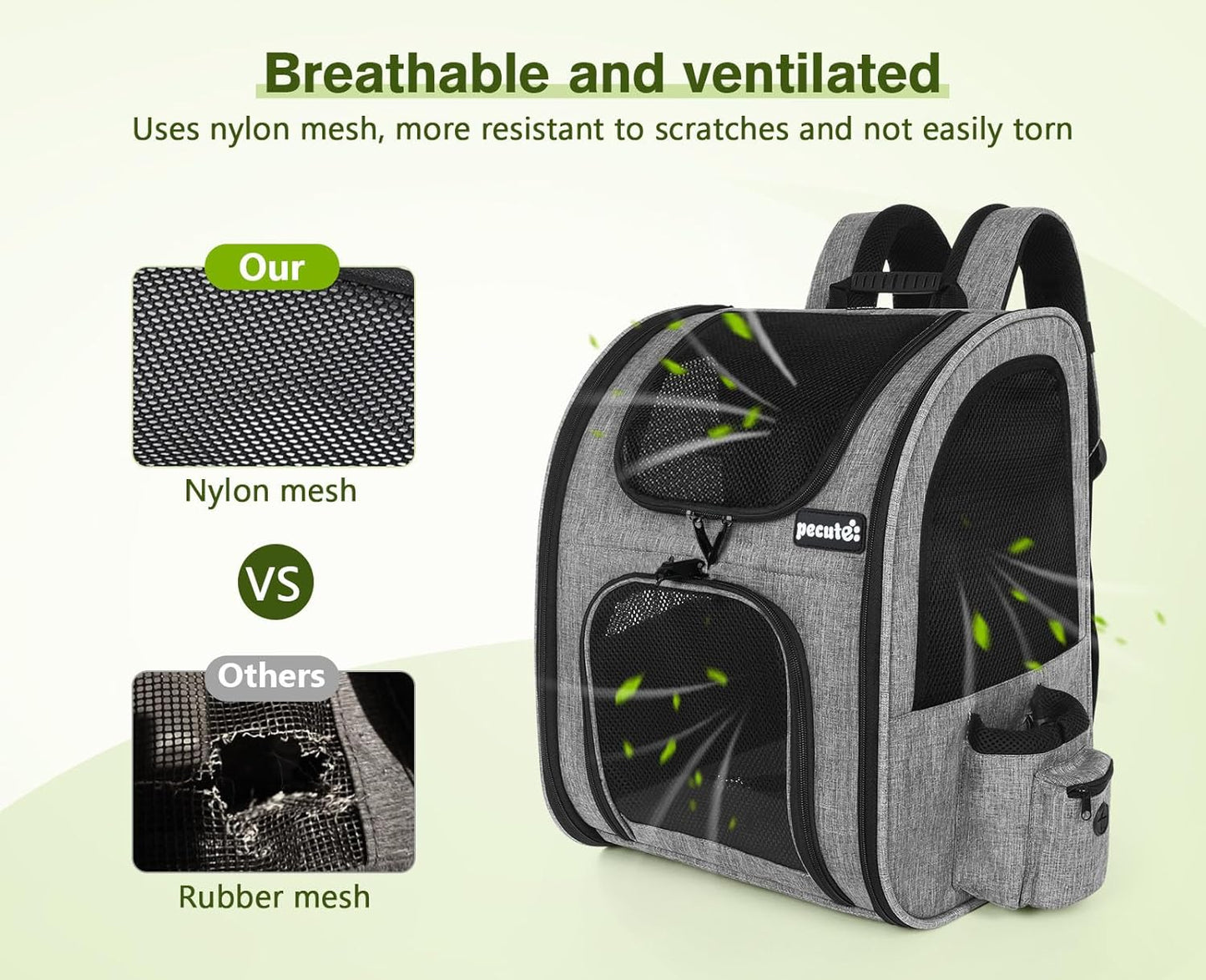Cat Carrier Dog Backpack, Portable Breathable Rucksack with Front Opening-Mesh Window-Pockets, Airy Space Great for Carrying Puppy Dogs Cats up to 8KG