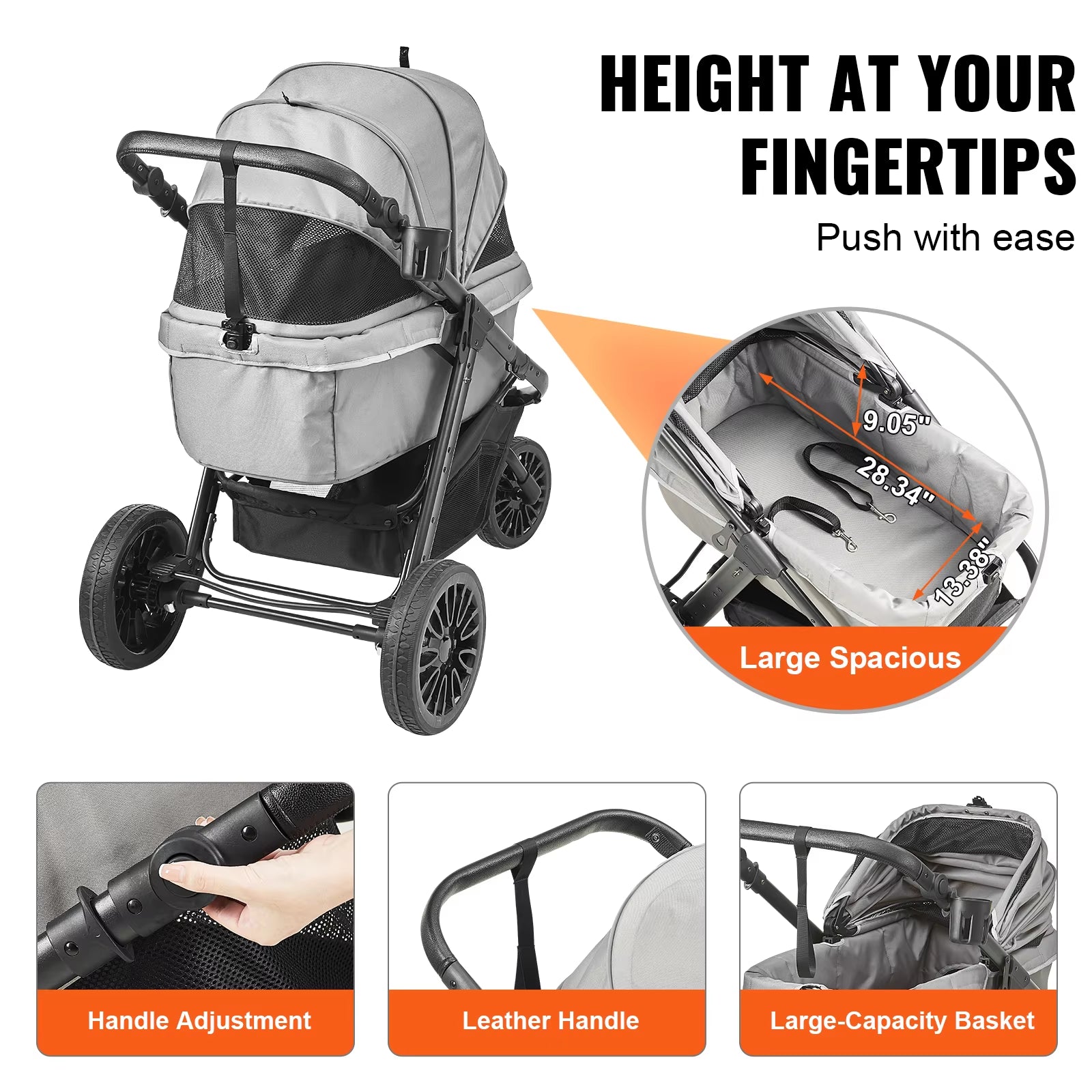 Pet Stroller Carrier Dog Cat Strollers Lightweight Travel Rotate with Brakes Pet Pad Cup Holder for Puppy Accessories