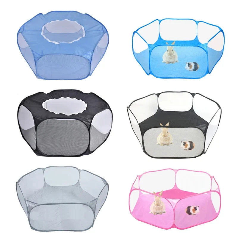 Portable Small Pet Cage Transparent Cat and Dog Cage Tent Pet Playpen Open Folding Yard Fence for Dog Hamster Rabbit Guinea Pig