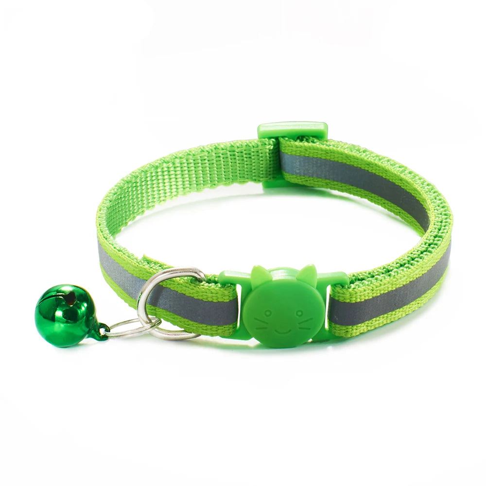 10Pcs Wholesale with Bell Collars Delicate Safety Reflective Nylon Dog Collars Neck Strap Fashion Adjustable Pet Cat Dog Collar