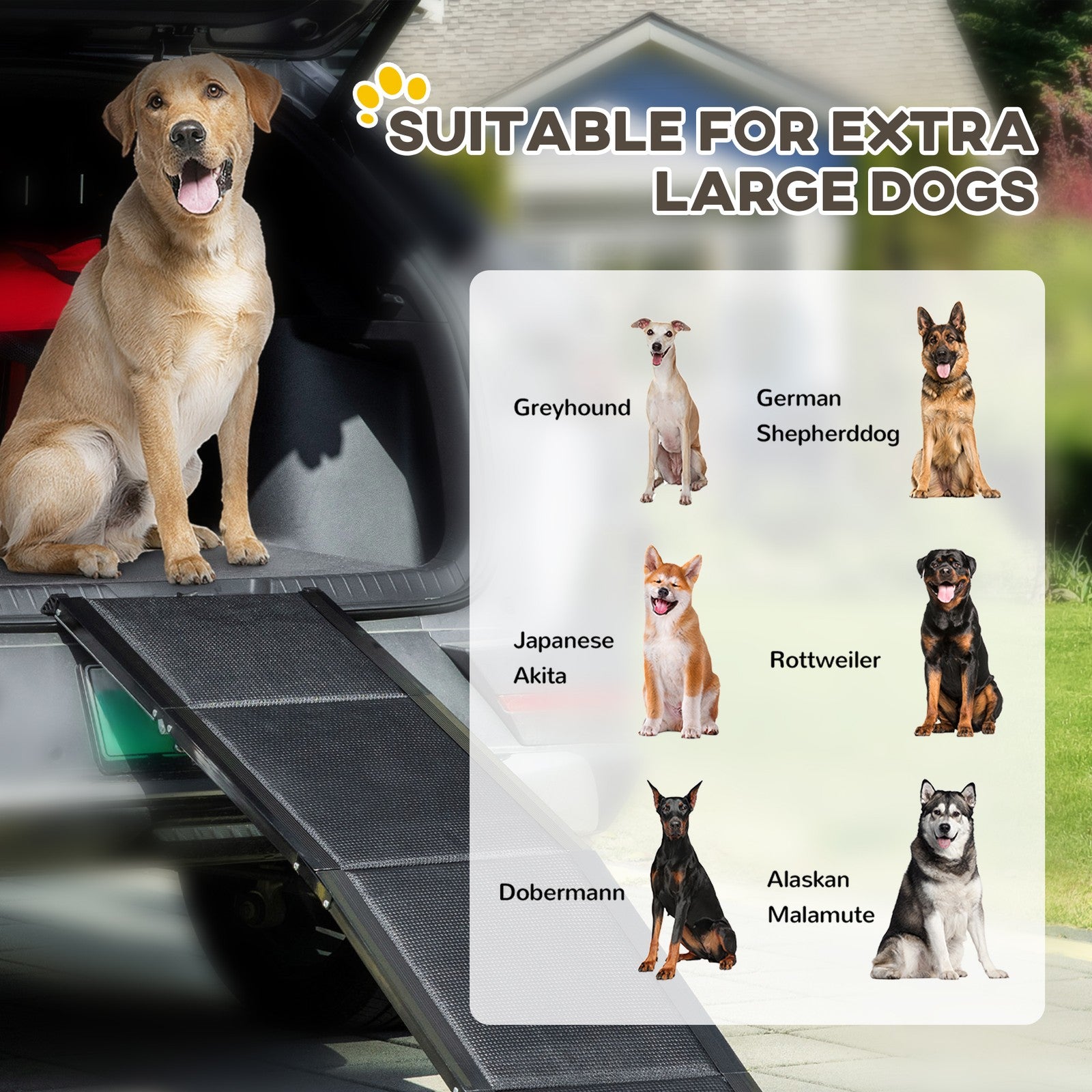 Folding Pet Ramp for XL Dogs W/ Non-Slip Surface, Portable Dog Ramp for Car
