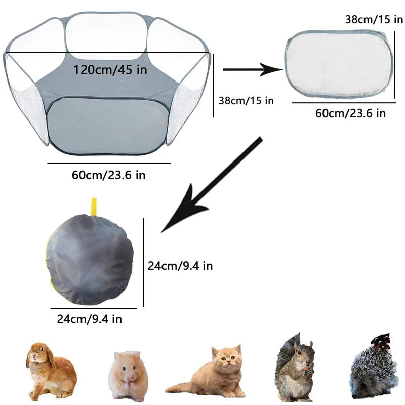 Portable Small Pet Cage Transparent Cat and Dog Cage Tent Pet Playpen Open Folding Yard Fence for Dog Hamster Rabbit Guinea Pig
