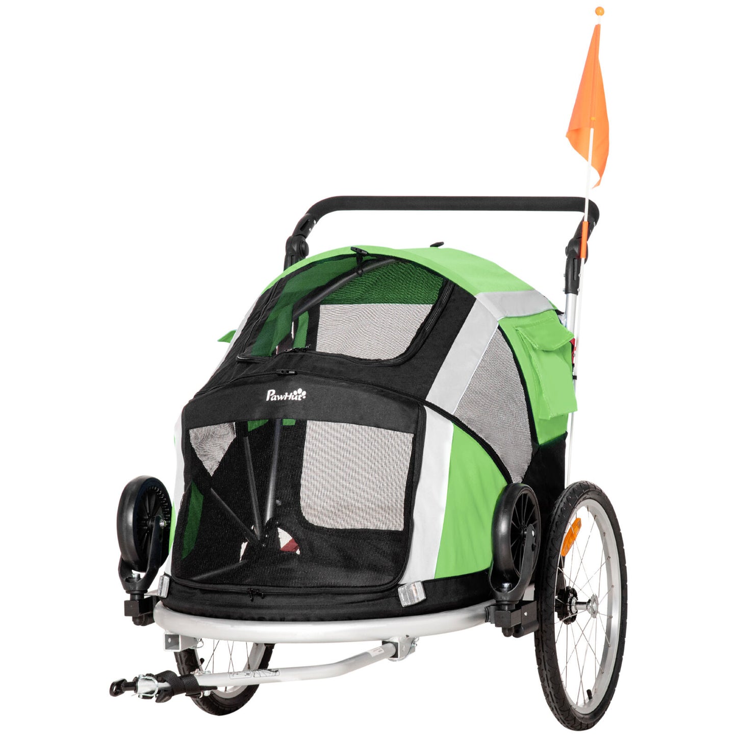 Pawhut 2-In-1 Dog Bicycle Trailer W/ Safety Leash, Reflectors - Green