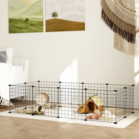 DIY Pet Playpen Metal Wire Fence 12-Panel Guinea Pig Small Animals Cage Black