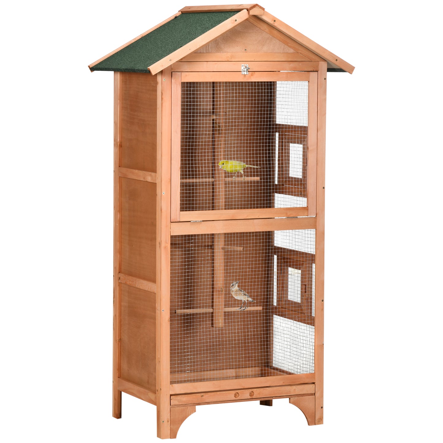 Wooden Bird Cage Aviary for Finch, Canary W/ Removable Tray, Asphalt Roof
