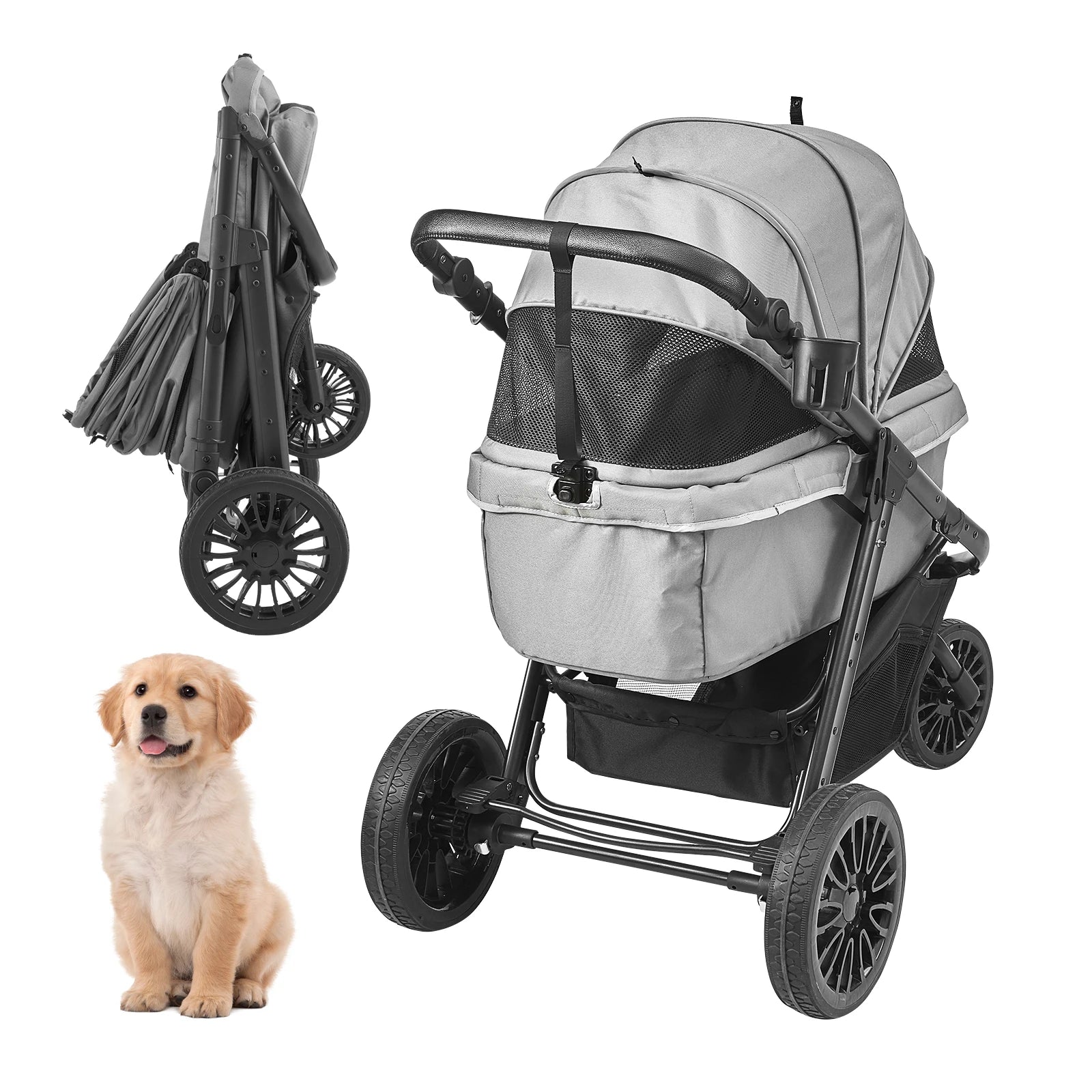 Pet Stroller Carrier Dog Cat Strollers Lightweight Travel Rotate with Brakes Pet Pad Cup Holder for Puppy Accessories