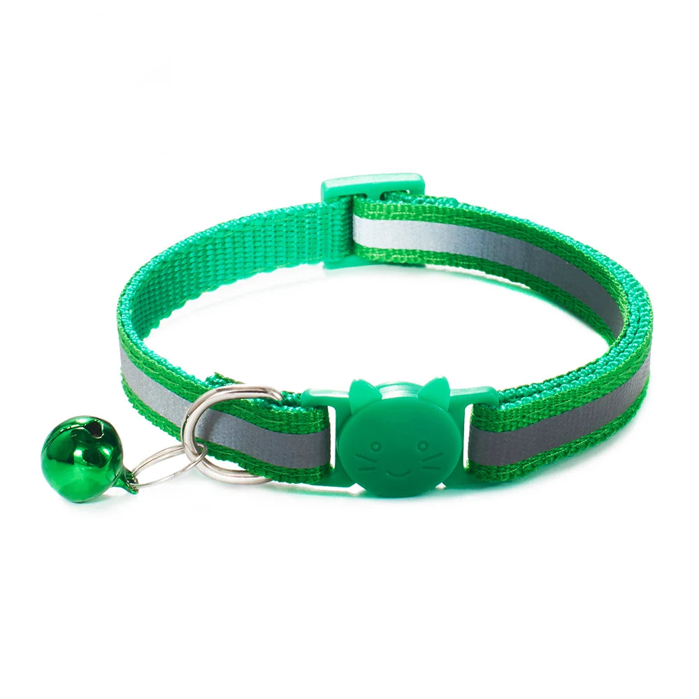 10Pcs Wholesale with Bell Collars Delicate Safety Reflective Nylon Dog Collars Neck Strap Fashion Adjustable Pet Cat Dog Collar