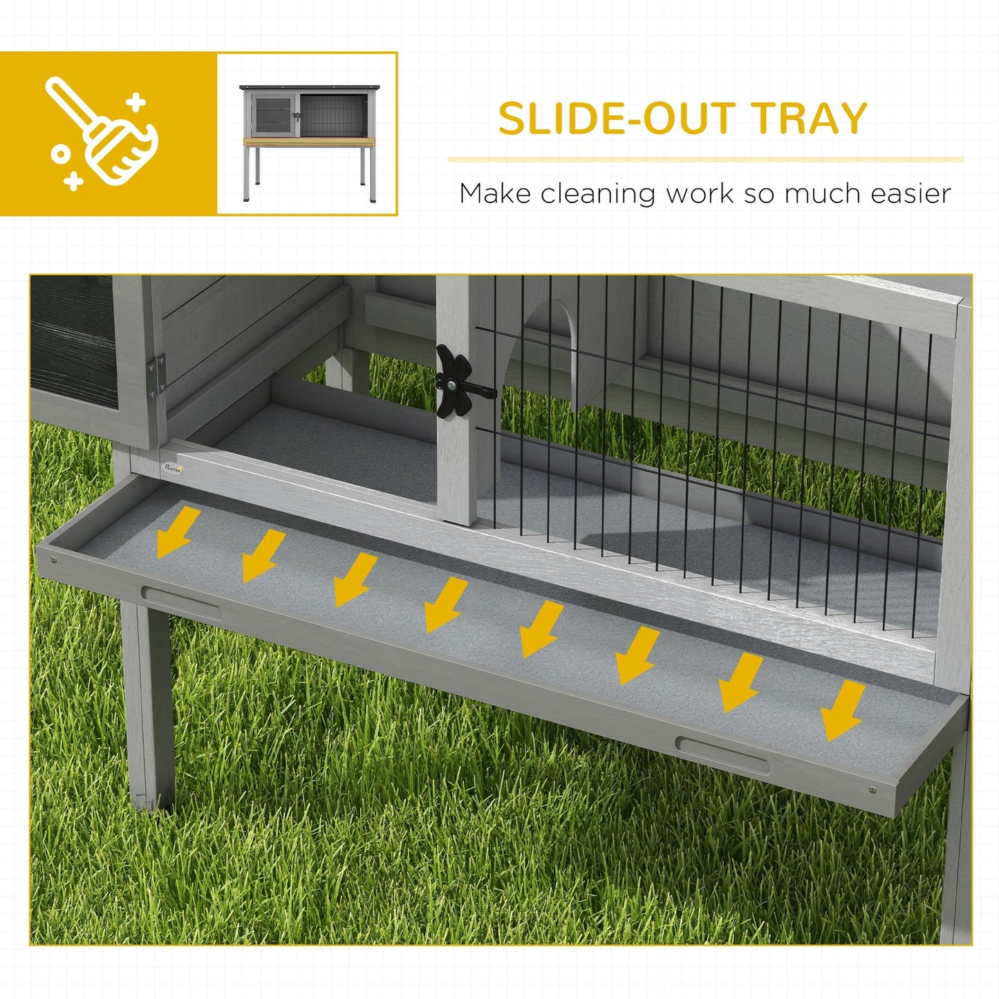 Guinea Pig Hutch, Wooden Small Animal Cage W/ Slide-Out Tray & Open Roof, Grey