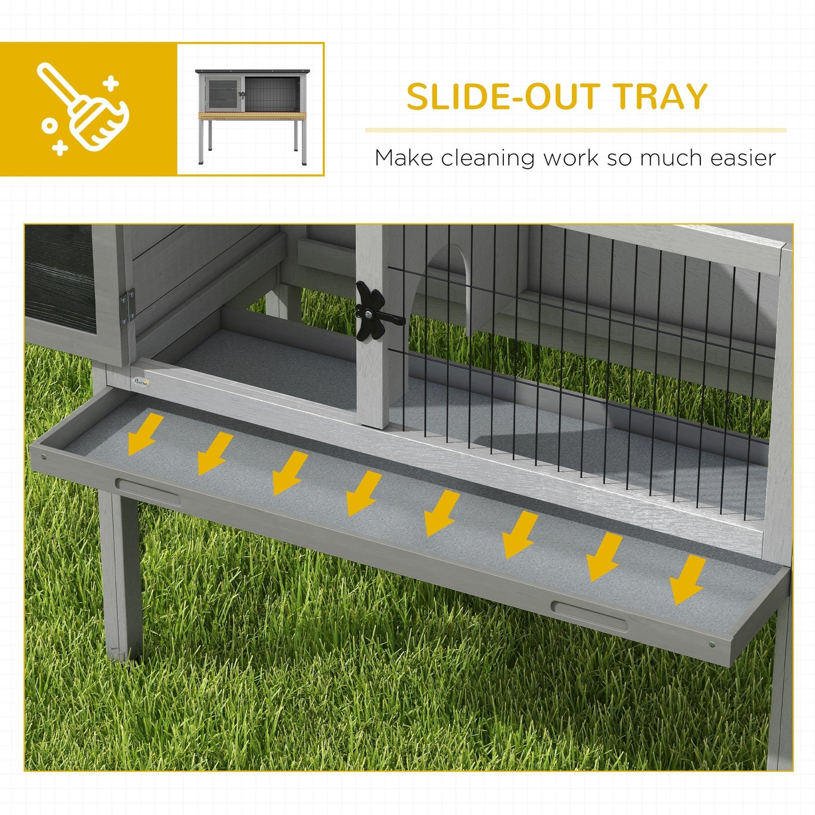 Guinea Pig Hutch, Wooden Small Animal Cage W/ Slide-Out Tray & Open Roof, Grey