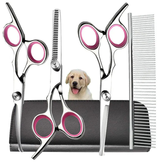 4Pcs Dog Grooming Scissors with Safety round Tip-Stainless Steel Set for Precise Trimming and Shaping Ideal for All Breeds