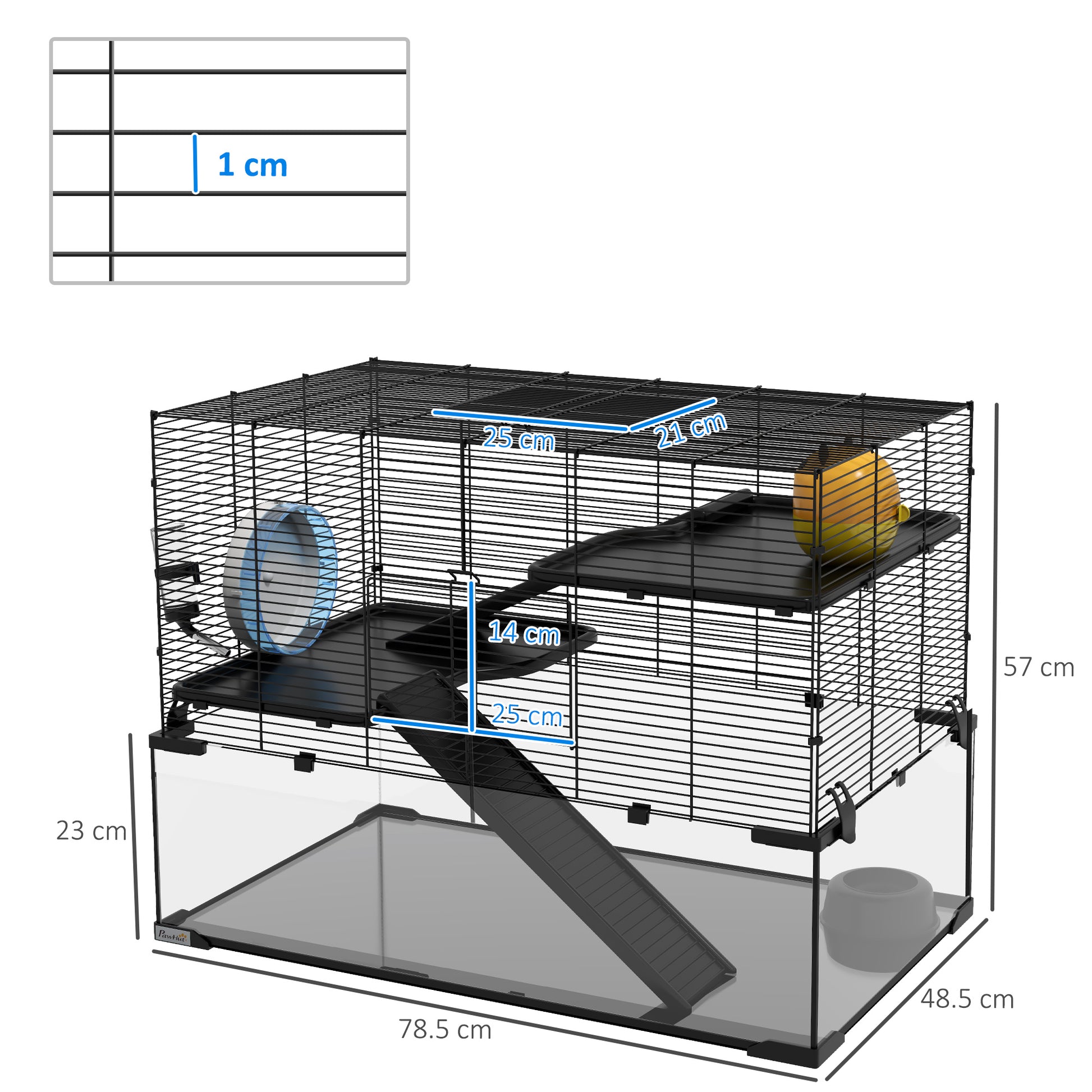 3 Tiers Hamster Cage, Gerbil Cage W/ Ramps, Exercise Wheel
