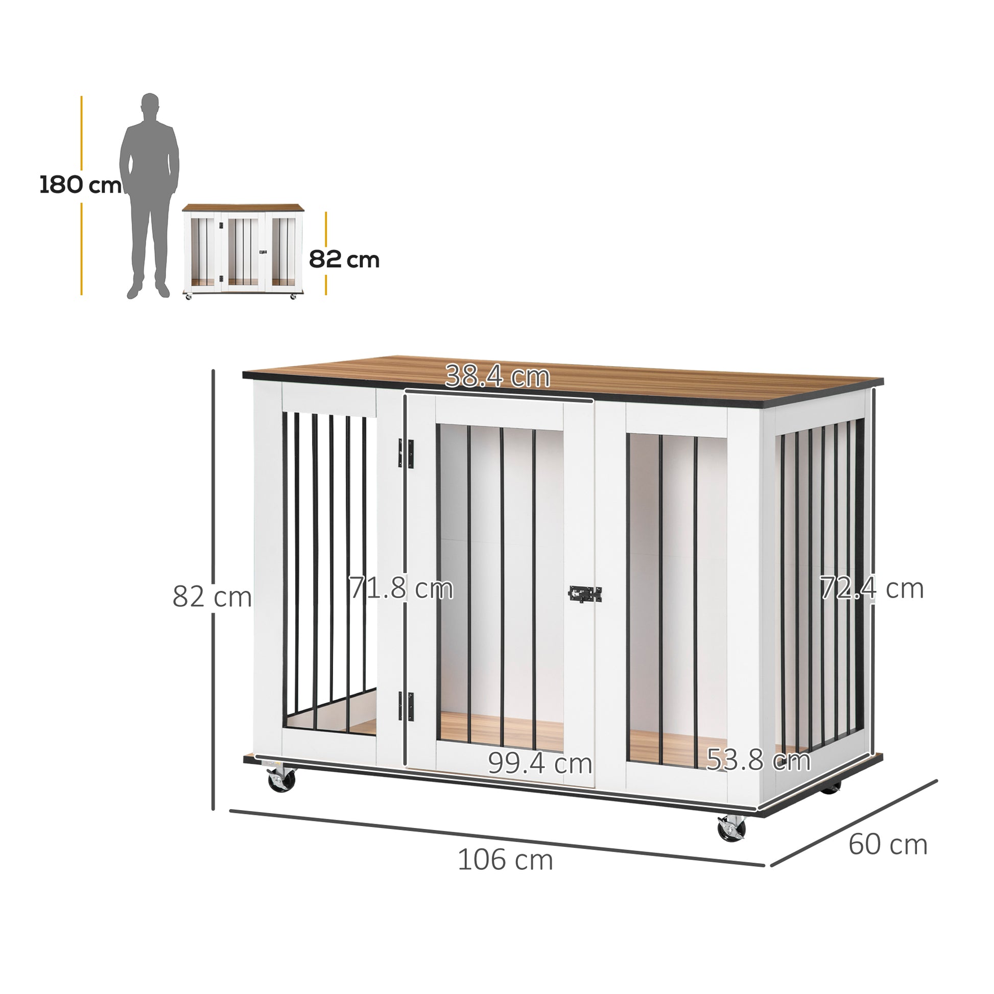 Dog Crate Furniture, Dog Cage End Table with Wheels, for Dogs