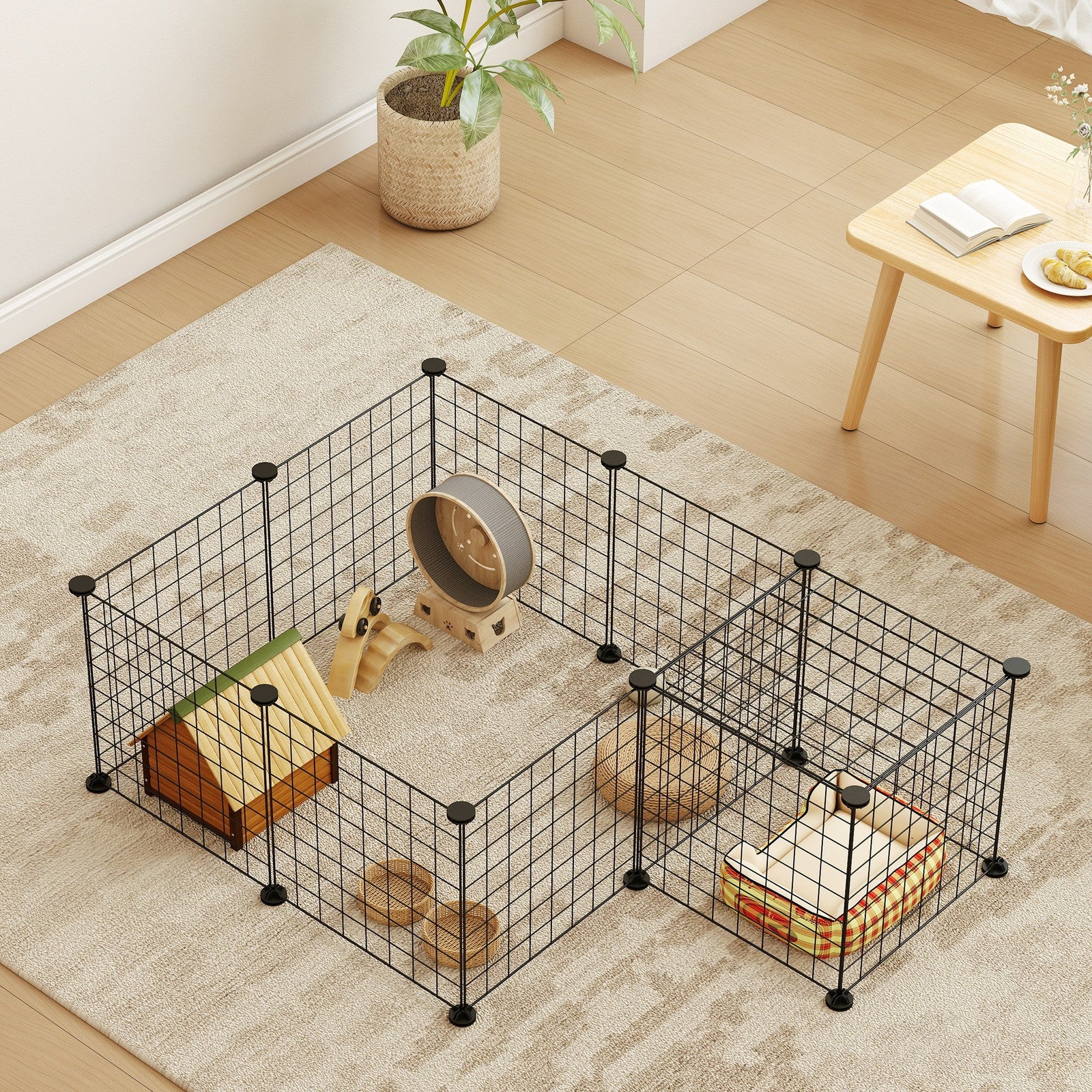 DIY Pet Playpen Metal Wire Fence 12-Panel Guinea Pig Small Animals Cage Black