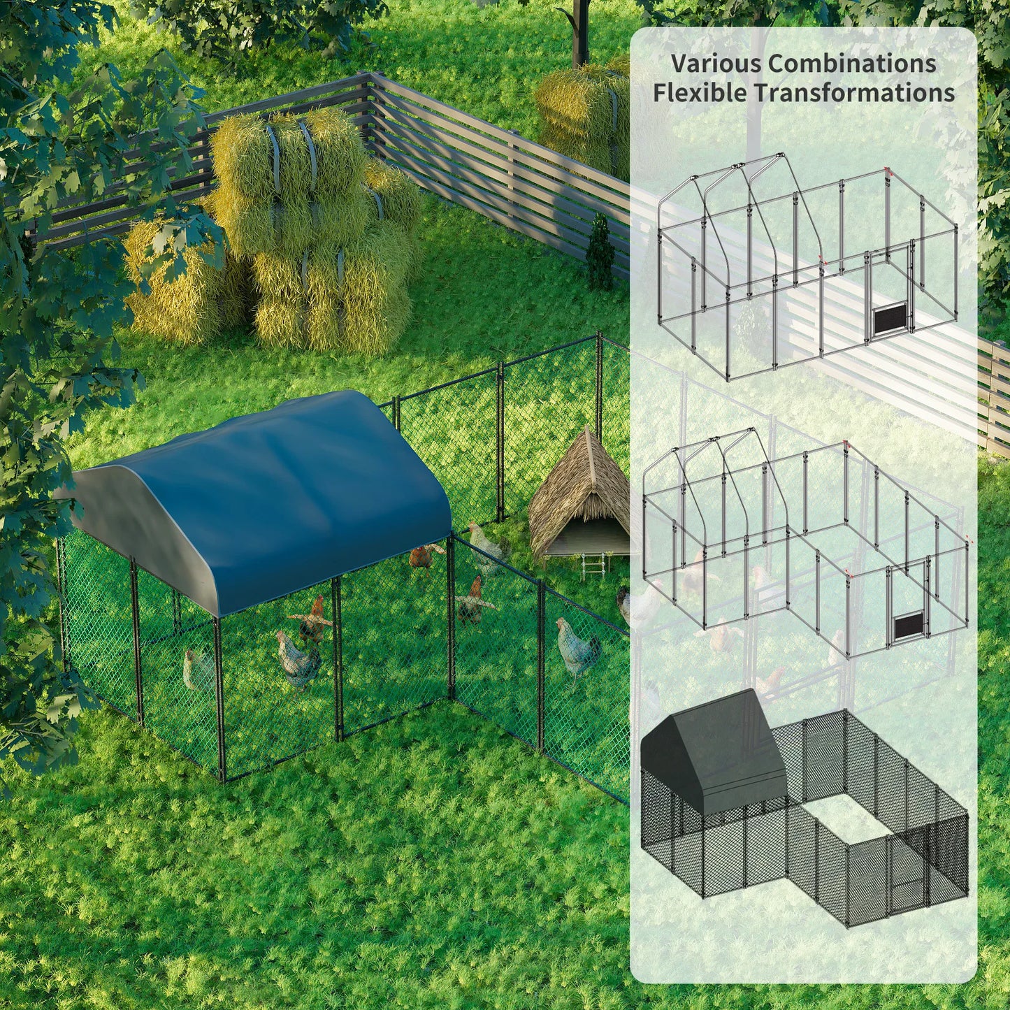 Chicken Coop 12.9X10.2X5.1Ft Chicken Run Pen for Yard with Cover Outdoor Metal Portable Chicken Tractor Cage Enclosure Crate