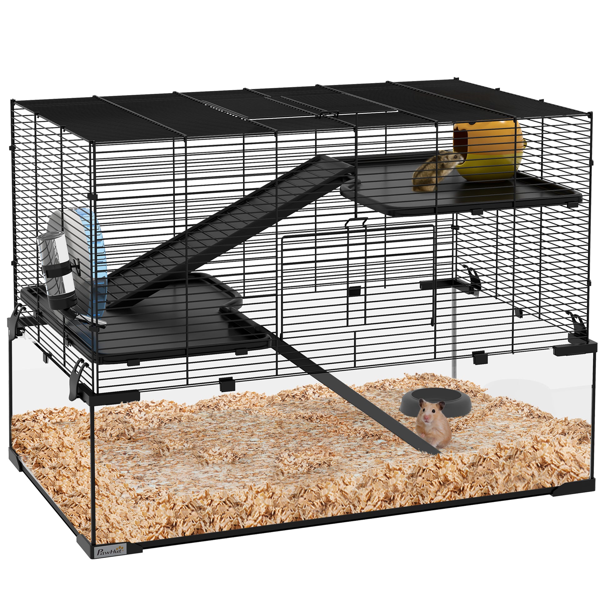 3 Tiers Hamster Cage, Gerbil Cage W/ Ramps, Exercise Wheel