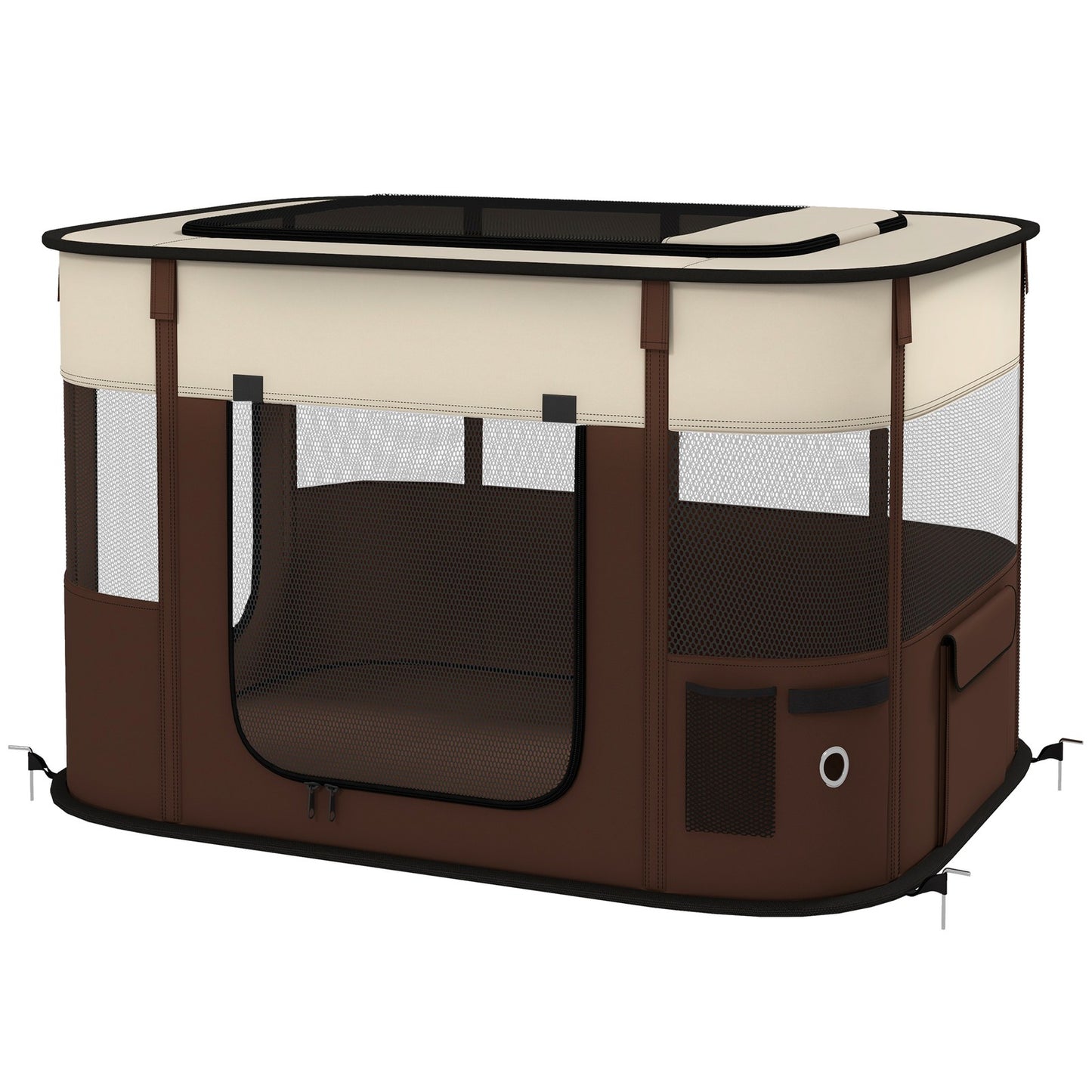 Pawhut Portable Dog Pen for Puppies, Rabbits, Kittens, Guinea Pigs - Brown